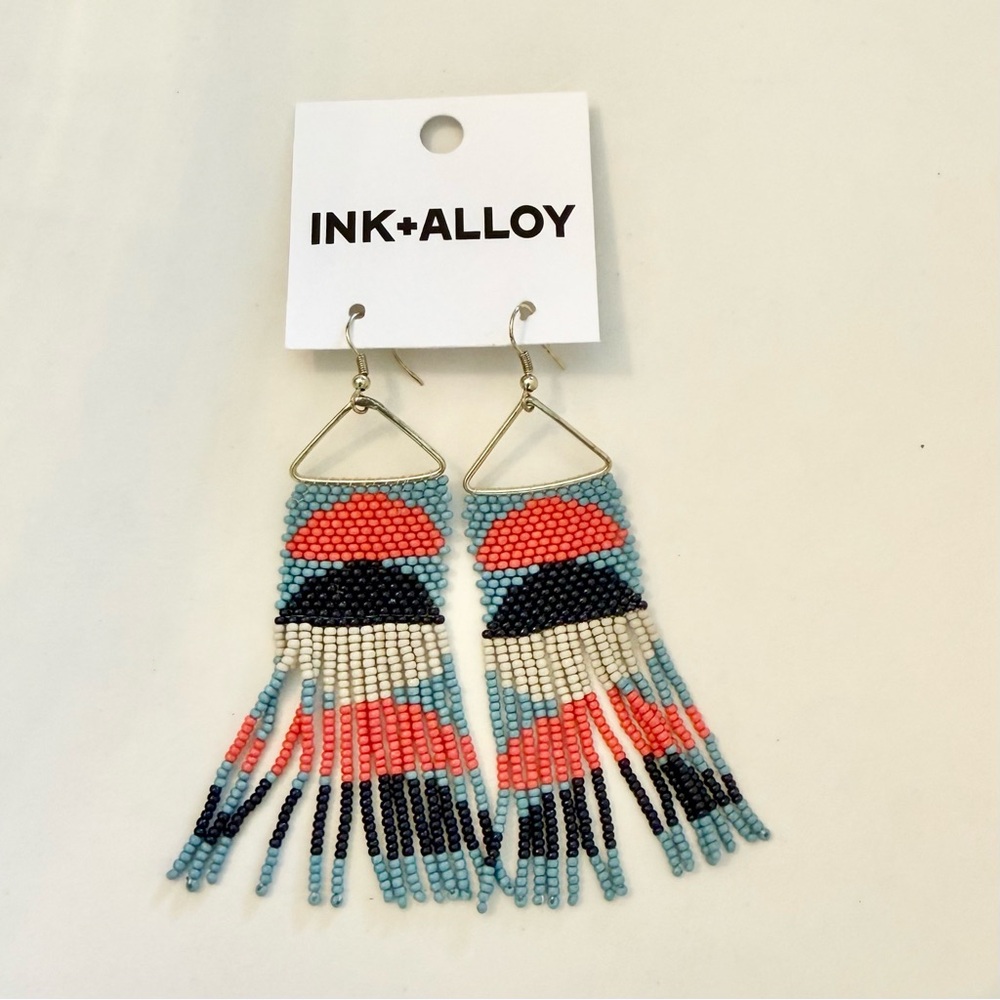 INK+ALLOY Beaded Fringe Dangle Earrings - Coral, Navy, Cream, Light Blue